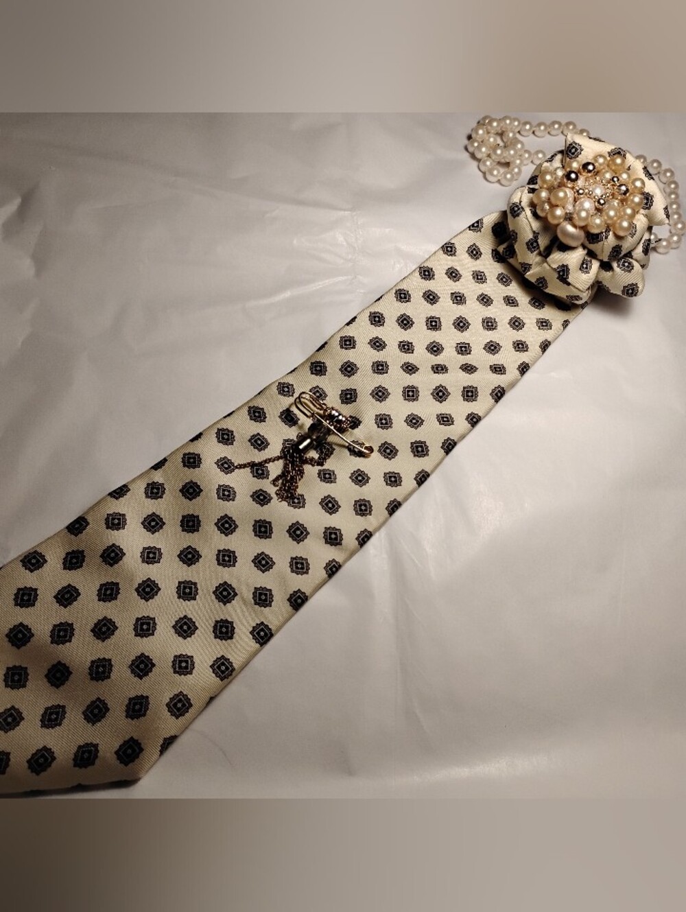 Embellished Woman's Necktie. Custom Made. One Of A Kind. Necktie Necklace